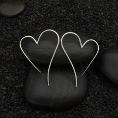 Sterling Silver Wire Heart Hoop Earrings – Handmade Gift for Her