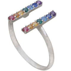 Adjustable Rainbow Bar Ring – Sterling Silver with Nano Gems