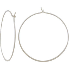 Sterling Silver Half Hammered Circle Hoop Earrings 40mm