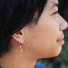 Sterling Silver Wire Heart Hoop Earrings – Handmade Gift for Her