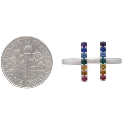 Adjustable Rainbow Bar Ring – Sterling Silver with Nano Gems