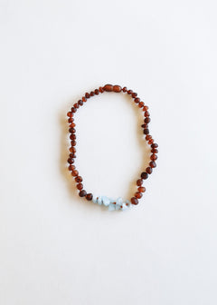 Raw Cognac Baltic Amber + Aquamarine || Necklace