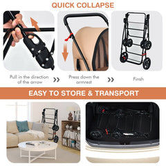 4-in-1 Double Pet Stroller with Detachable Carrier and Travel Carriage