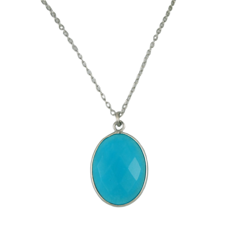 Dainty Turquoise Oval Pendant Necklace – Genuine Faceted Gemstone