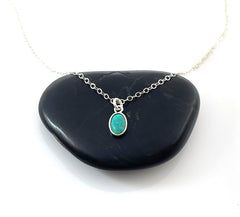 Tiny Opal Necklace – Dainty 16" Sterling Silver Chain with Oval Charm