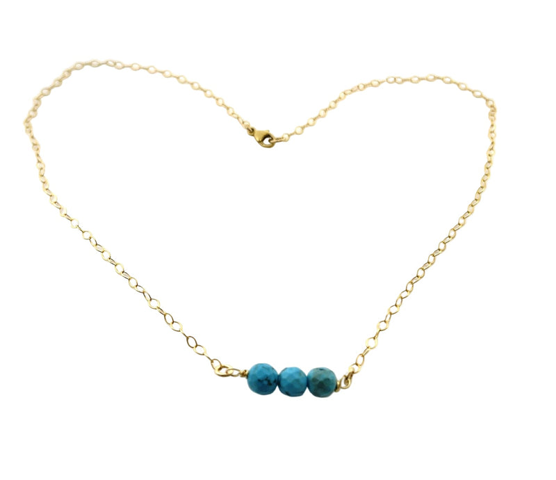 Dainty Turquoise Gemstone Choker – 14k Gold Filled, Wire Wrapped Beads, 16.5