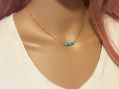 Dainty Turquoise Gemstone Choker – 14k Gold Filled, Wire Wrapped Beads, 16.5" Handmade Necklace