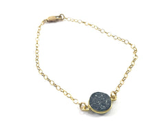 Dainty Gray Druzy Bracelet – 14k Gold Filled Chain – Sparkling Gemstone – Handmade in Raleigh