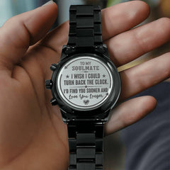 Engraved Charcoal Black Chronograph Watch – Personalized Men's Stainless Steel Gift (Soulmate)