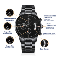 Engraved Black Chronograph Watch – Personalized Men's Stainless Steel (Groomsman)