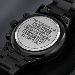 Engraved Black Chronograph Watch – Personalized Men's Stainless Steel (Groomsman)
