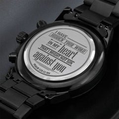 Men's Stainless Steel Engraved Black Chronograph Watch – (Psalm 119:11)