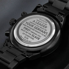 Engraved Black Chronograph Watch – Stainless Steel Timepiece (Mark 10:43)