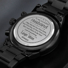 Engraved Charcoal Black Chronograph Watch – Stainless Steel (Husband)