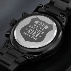 Engraved Black Chronograph Watch – Personalized Men's Stainless Steel Timepiece (Dad - We've got your Six)