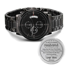 Engraved Charcoal Black Chronograph Watch – Stainless Steel (Husband)