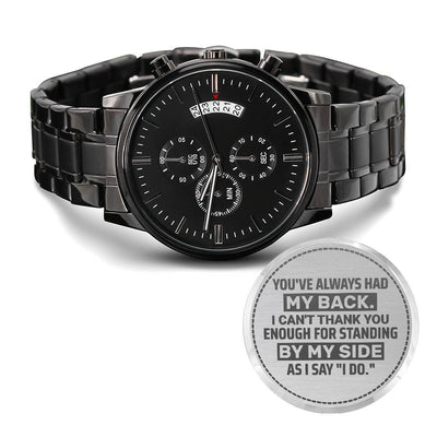 Engraved Black Chronograph Watch – Personalized Men's Stainless Steel (Groomsman)