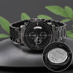 Engraved Charcoal Black Chronograph Watch – Stainless Steel (Husband)