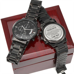 Engraved Charcoal Black Chronograph Watch – Stainless Steel (Husband)