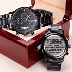 Engraved Black Chronograph Watch – Personalized Men's Stainless Steel (Groomsman)