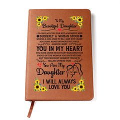 Personalized Graphic Vegan Leather Journal – Custom Gift for Goals & Gratitude (Daughter)