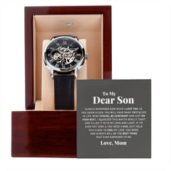 Men's Automatic Skeleton Watch – Openwork Leather Strap Timepiece (Son)
