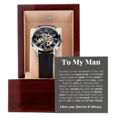 Men's Automatic Skeleton Watch – Openwork Leather Strap Luxury Timepiece