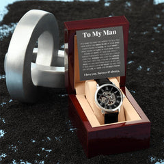Men's Automatic Skeleton Watch – Openwork Leather Strap Luxury Timepiece