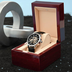 Men's Automatic Skeleton Watch – Openwork Leather Strap Luxury Timepiece