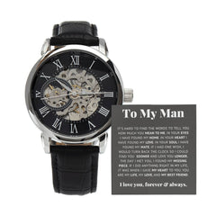 Men's Automatic Skeleton Watch – Openwork Leather Strap Luxury Timepiece