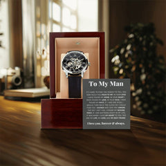 Men's Automatic Skeleton Watch – Openwork Leather Strap Luxury Timepiece