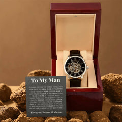 Men's Automatic Skeleton Watch – Openwork Leather Strap Luxury Timepiece