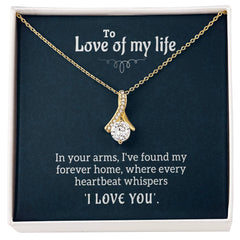 Alluring Beauty Necklace – The Love Of My Life Ribbon CZ Pendant 14k/18k Gold Gift
