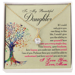 Alluring Beauty Necklace – Ribbon CZ Pendant 14k/18k Gold Plated Gift (Daughter)