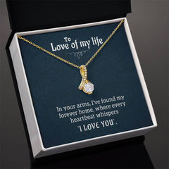 Alluring Beauty Necklace – The Love Of My Life Ribbon CZ Pendant 14k/18k Gold Gift