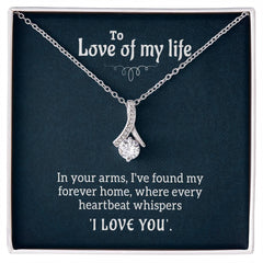 Alluring Beauty Necklace – The Love Of My Life Ribbon CZ Pendant 14k/18k Gold Gift