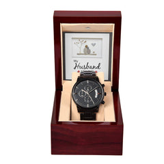 Engraved Black Chronograph Watch – Custom 316L Stainless Steel Men's Gift