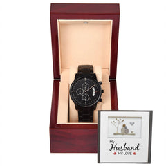Engraved Black Chronograph Watch – Custom 316L Stainless Steel Men's Gift