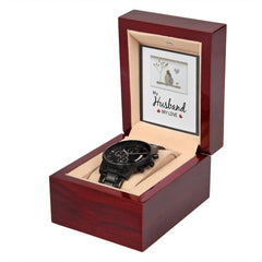 Engraved Black Chronograph Watch – Custom 316L Stainless Steel Men's Gift