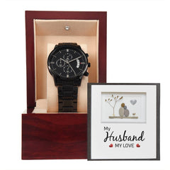 Engraved Black Chronograph Watch – Custom 316L Stainless Steel Men's Gift