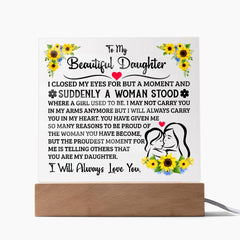Square Acrylic Plaque – Custom LED Lighted Display with Wooden Base (Daughter)