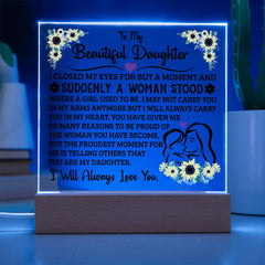Square Acrylic Plaque – Custom LED Lighted Display with Wooden Base (Daughter)