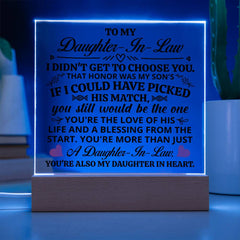 Square Acrylic Plaque – Custom LED Lighted Display with Wooden Base (Daughter-in-Law)