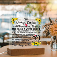 Square Acrylic Plaque – Custom LED Lighted Display with Wooden Base (Daughter)