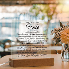Printed Square Acrylic Plaque – Custom LED Lighted Display (Wife)