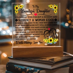 Square Acrylic Plaque – Custom LED Lighted Display with Wooden Base (Daughter)
