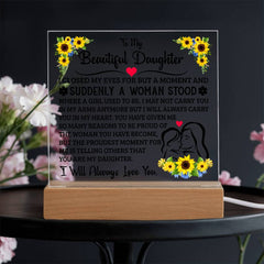 Square Acrylic Plaque – Custom LED Lighted Display with Wooden Base (Daughter)