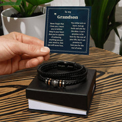 Men's "Love You Forever" Stainless Steel & Vegan Leather Bracelet – (Grandson)