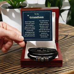 Men's "Love You Forever" Stainless Steel & Vegan Leather Bracelet – (Grandson)