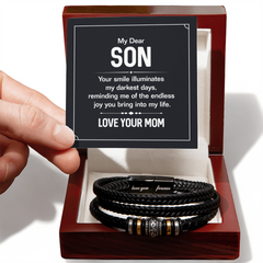 Men's "Love You Forever" Bracelet – Engraved Stainless Steel & Vegan Leather